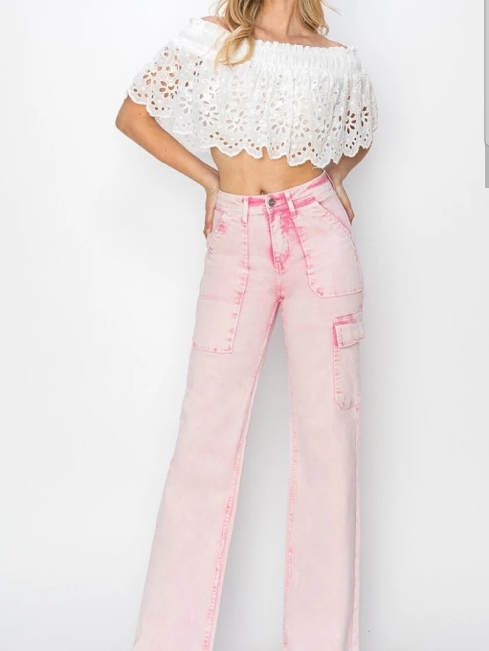 RISEN Pink Acid Wash Cargo Stlye Jean. Size 0/24
